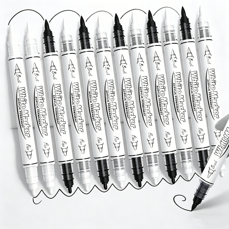 Whiteboard Marker Set - Czarno-biały, wielkokalibrowy pisak akrylowy z podwójną